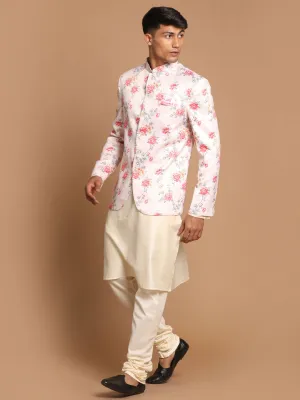 VASTRAMAY Men's Peach Floral Jodhpuri Set