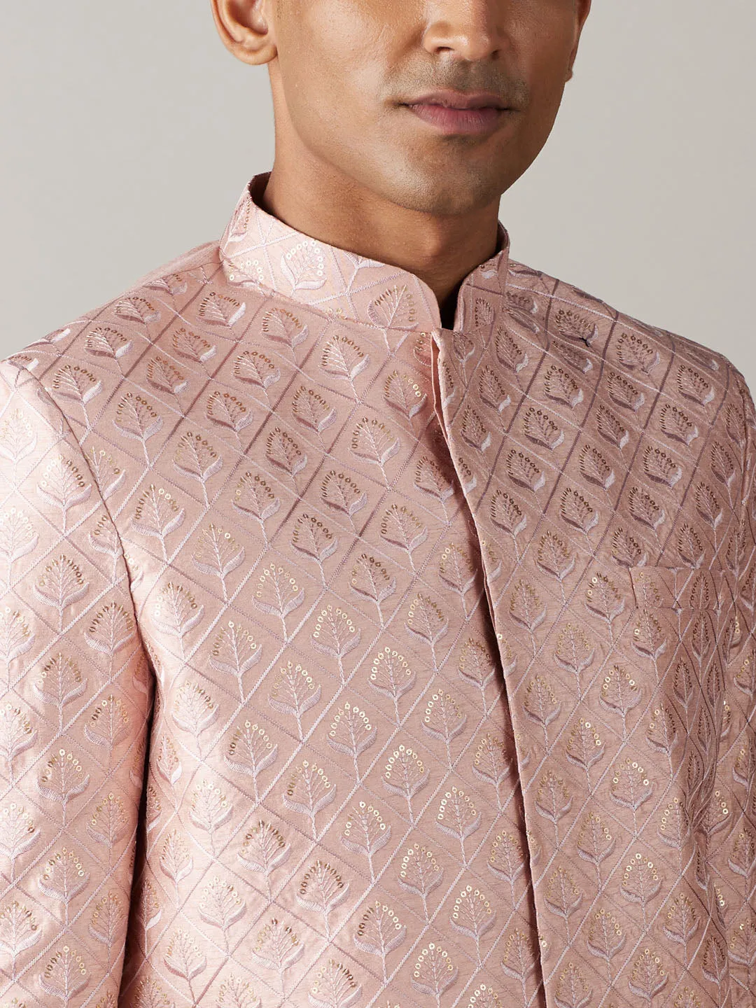 Vastramay Peach Sequined Indo Western Sherwani