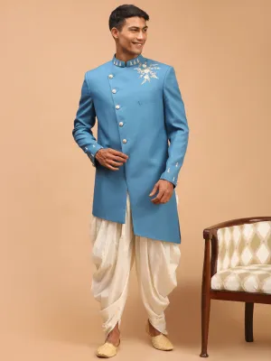 Vastramay Turquoise Blue Pearl Indo Dhoti Set