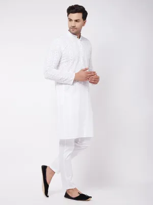 VASTRAMAY White Cotton Chikankari Kurta Set