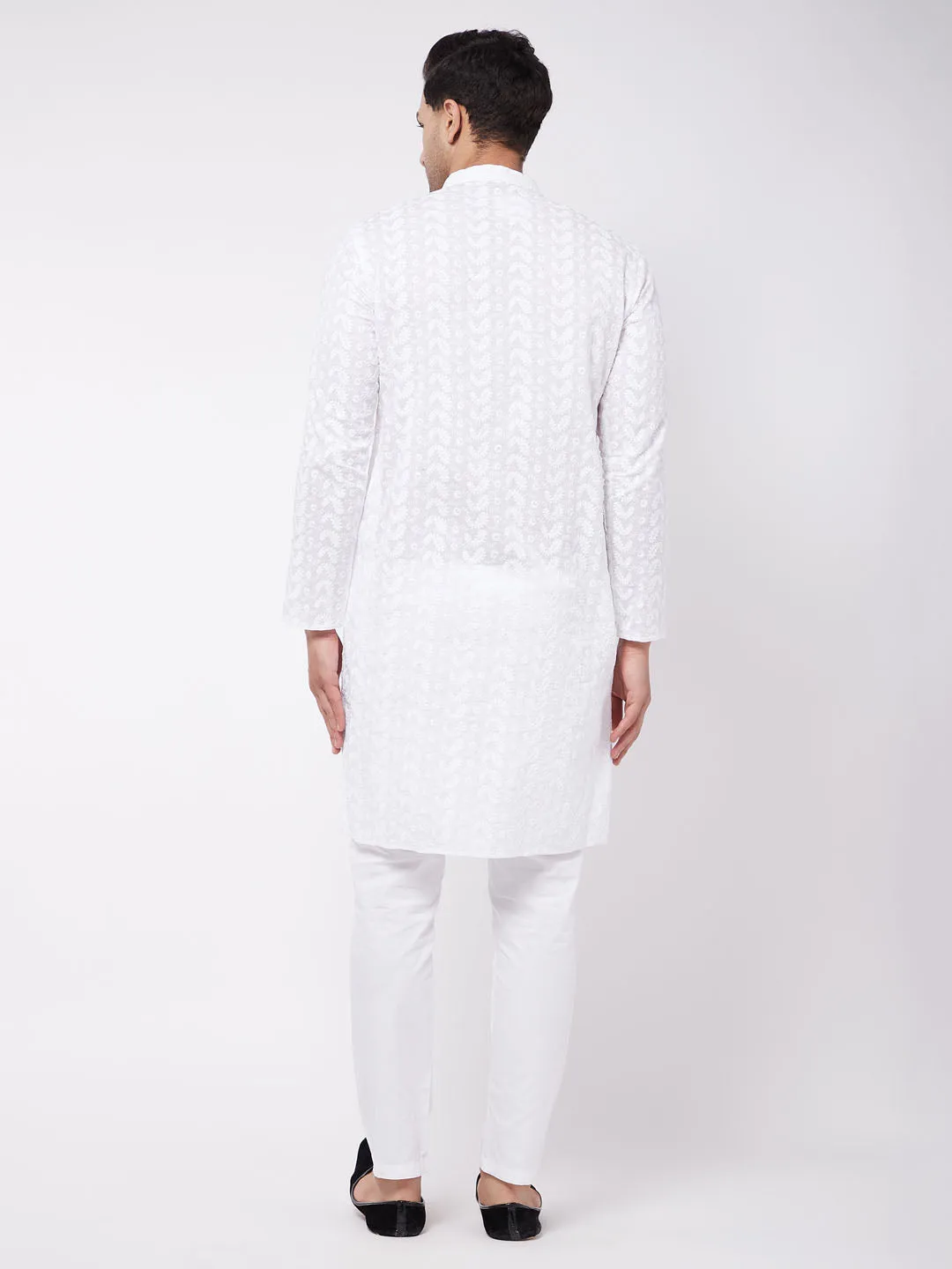 VASTRAMAY White Cotton Chikankari Kurta Set
