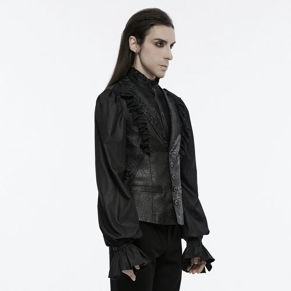 Victorian Gothic Vest with Ruffled Jacquard Design
