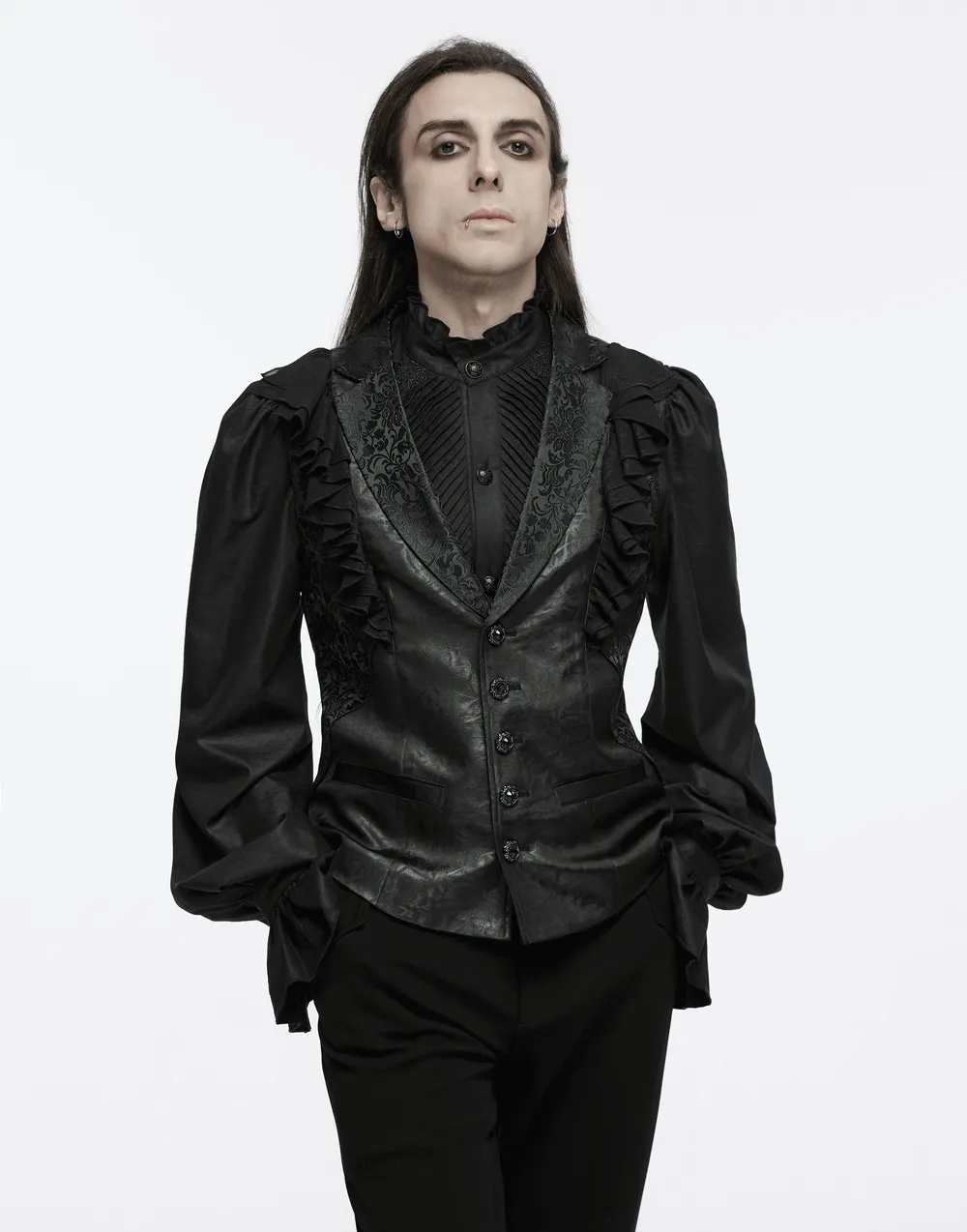 Victorian Gothic Vest with Ruffled Jacquard Design