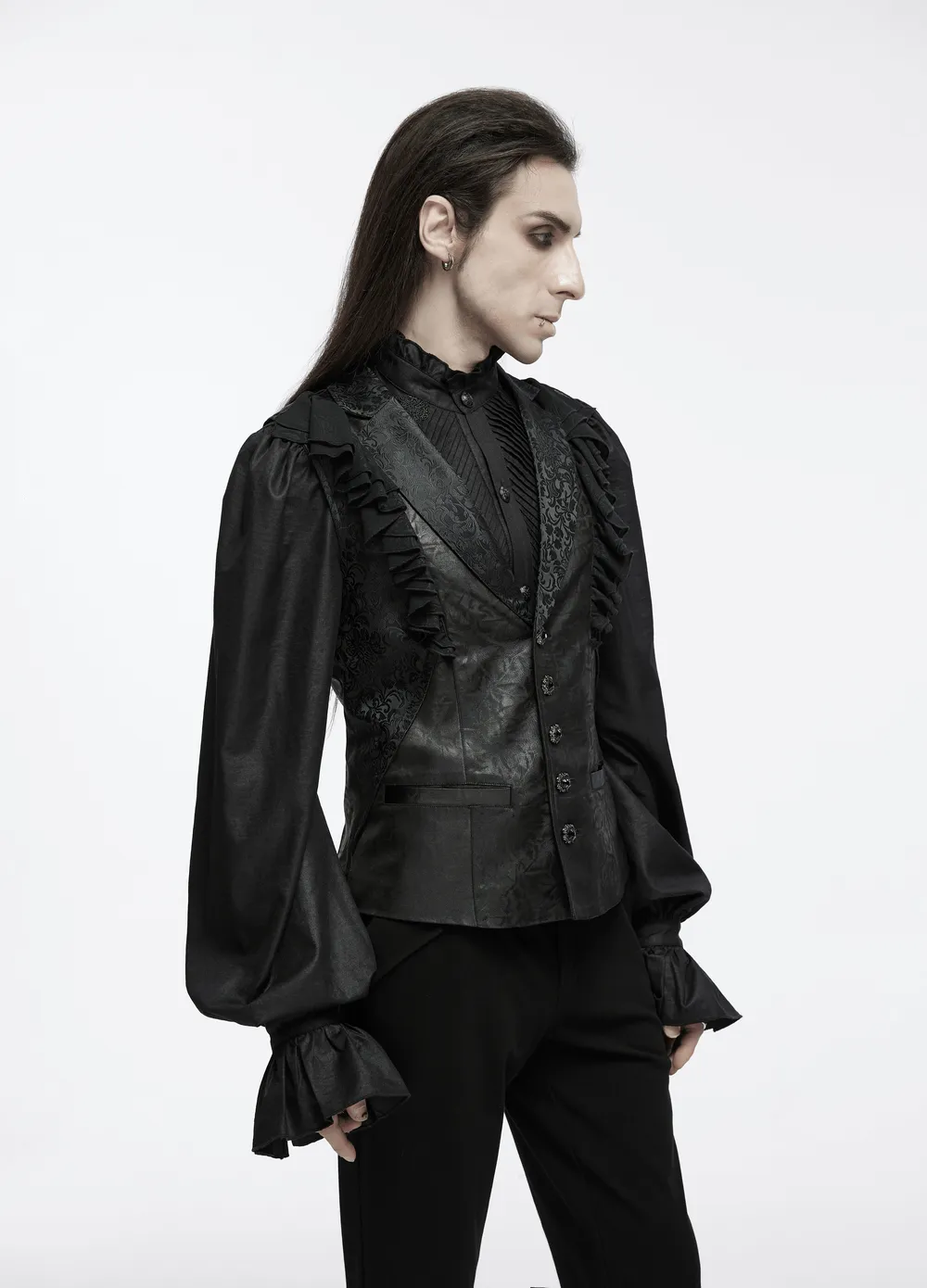 Victorian Gothic Vest with Ruffled Jacquard Design