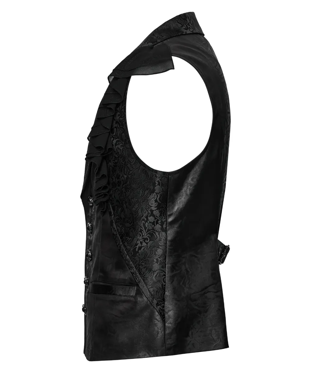 Victorian Gothic Vest with Ruffled Jacquard Design