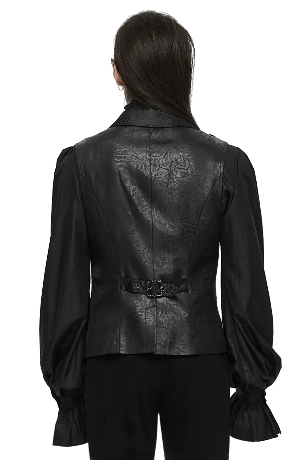 Victorian Gothic Vest with Ruffled Jacquard Design