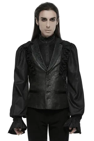 Victorian Gothic Vest with Ruffled Jacquard Design