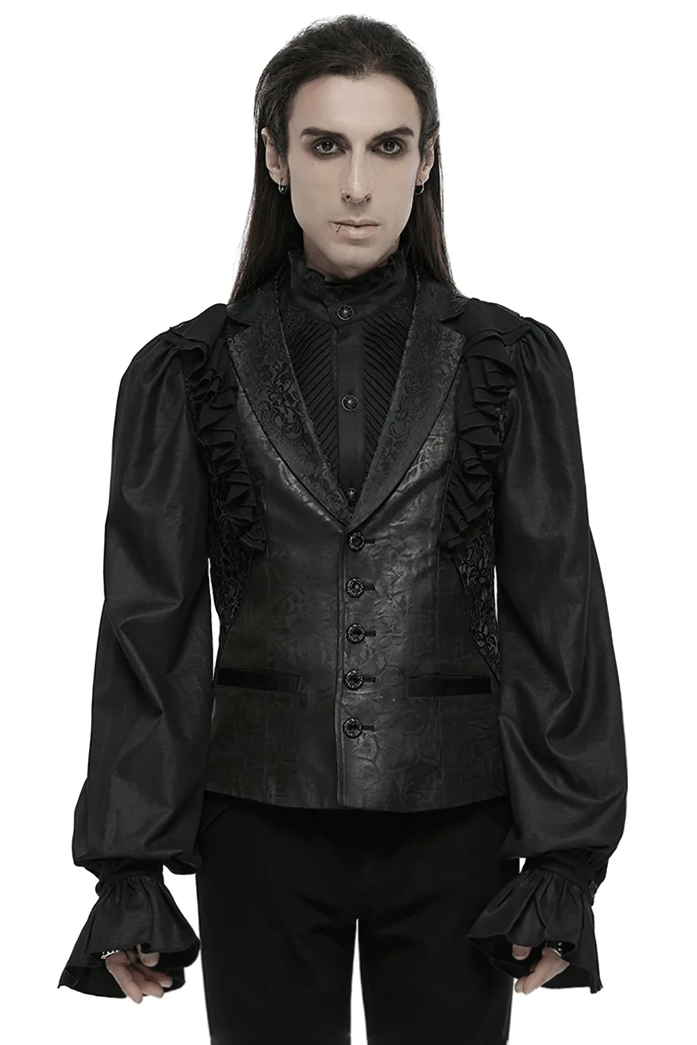Victorian Gothic Vest with Ruffled Jacquard Design