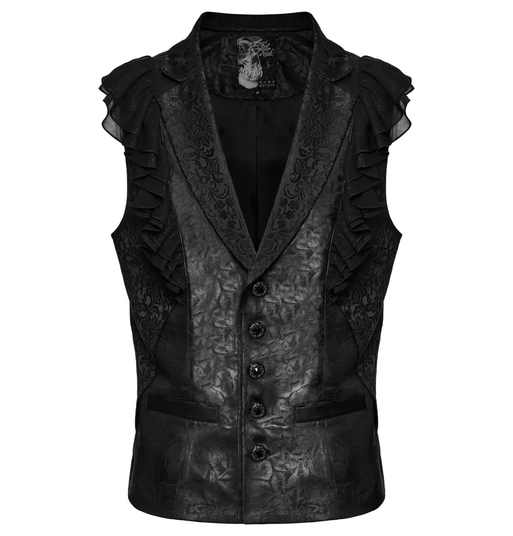 Victorian Gothic Vest with Ruffled Jacquard Design