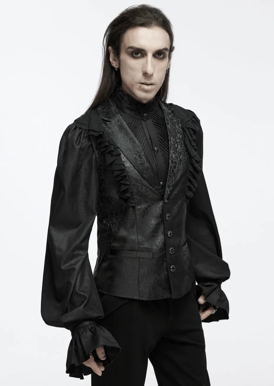 Victorian Gothic Vest with Ruffled Jacquard Design