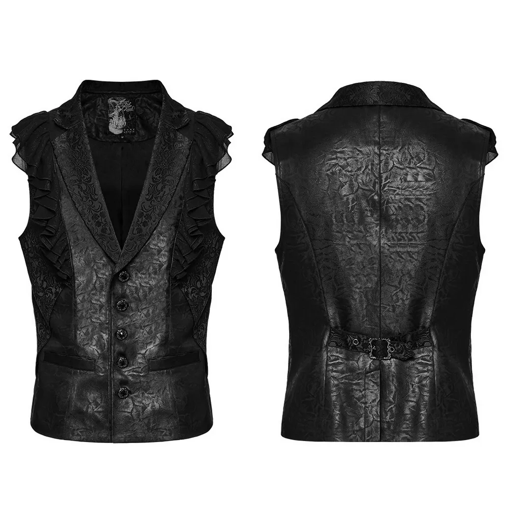 Victorian Gothic Vest with Ruffled Jacquard Design
