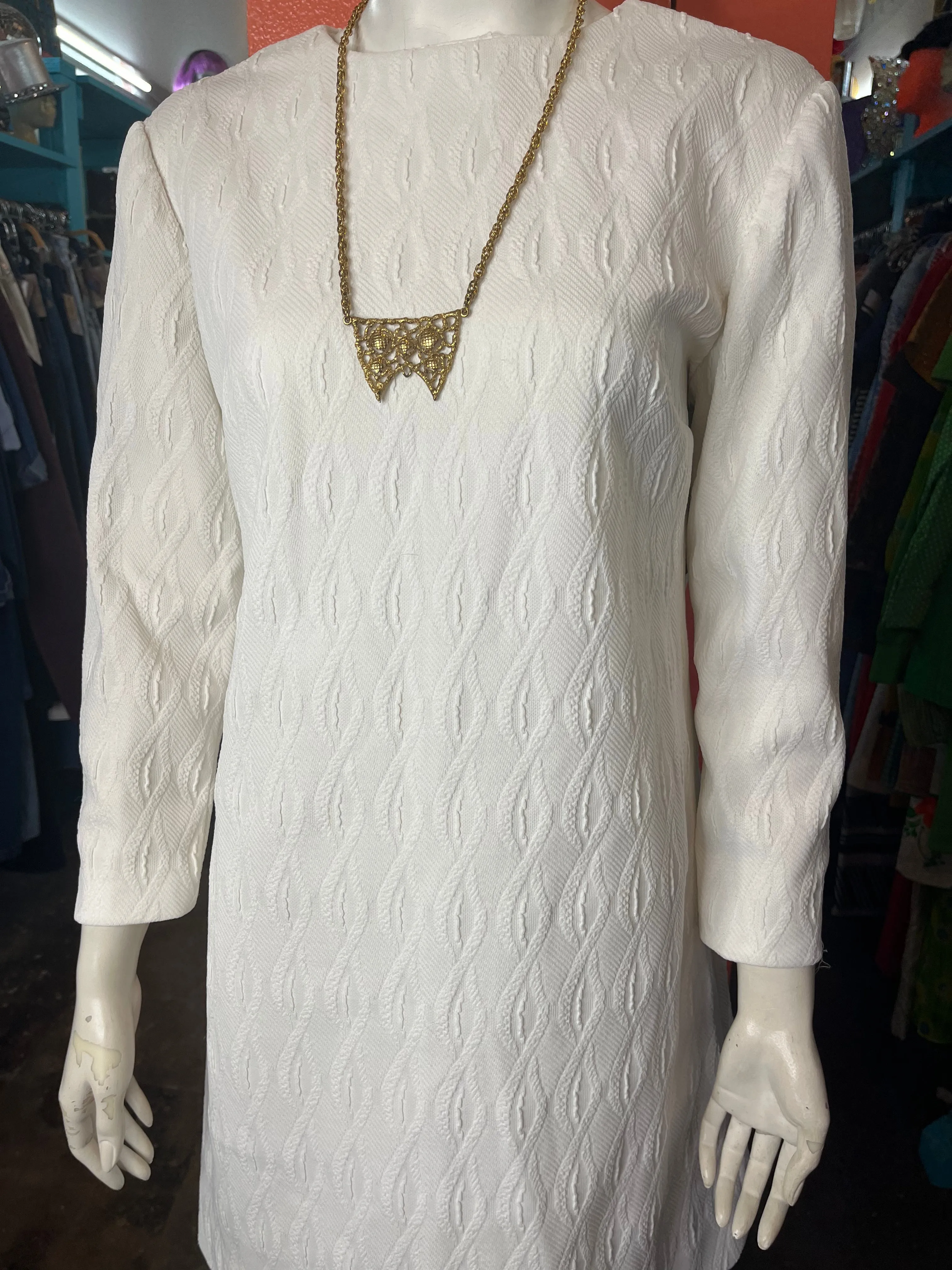Vintage 1960s 70s | Groovy White GoGo Mod Mini Dress | Size L