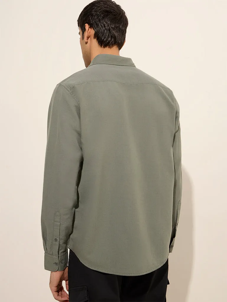 WES Casuals Olive Relaxed-Fit Cotton-Blend Shirt