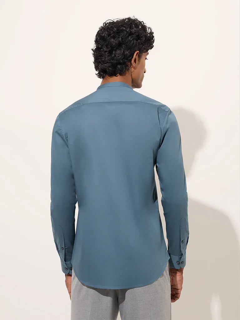 WES Formals Teal Solid Ultra-Slim Fit Cotton-Blend Shirt