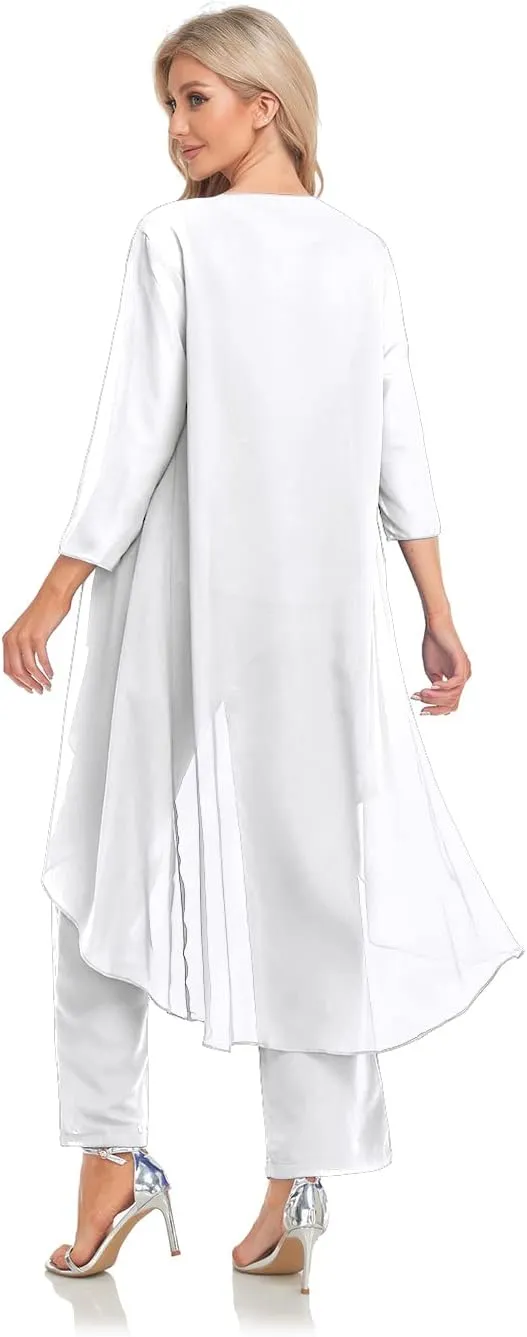 Women's 3 Pieces Chiffon Mother of The Bride Dress with Jacket Chiffon Formal Evening Dresses