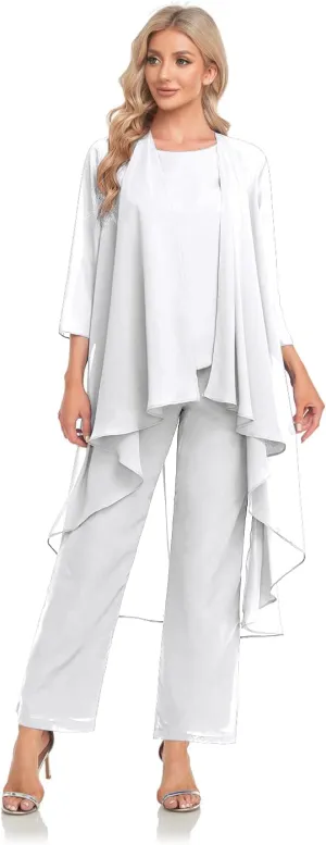 Women's 3 Pieces Chiffon Mother of The Bride Dress with Jacket Chiffon Formal Evening Dresses