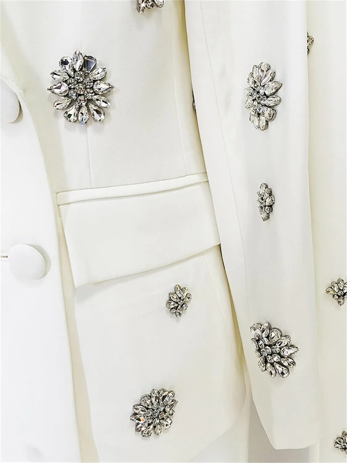Women's Crystal Diamonds 2 Pieces Suits Double Button Elegant Peaked Lapel Party Jacket Flare Pants Birthday Sets