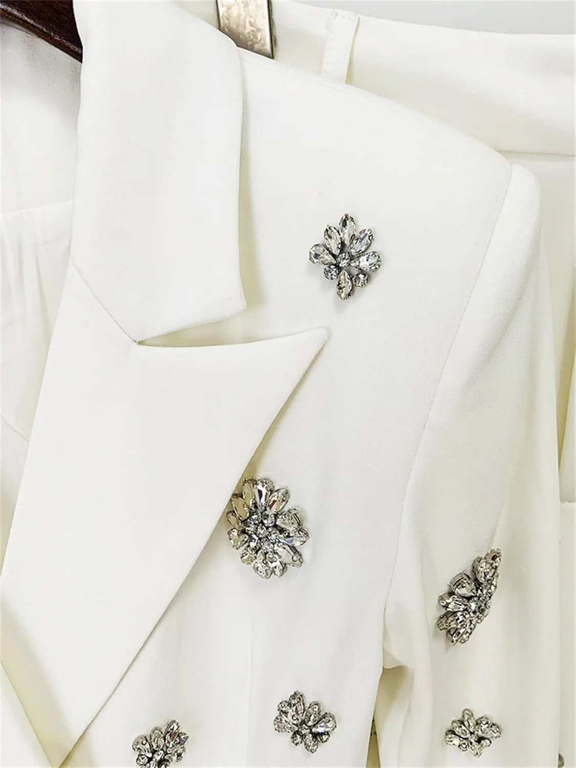 Women's Crystal Diamonds 2 Pieces Suits Double Button Elegant Peaked Lapel Party Jacket Flare Pants Birthday Sets
