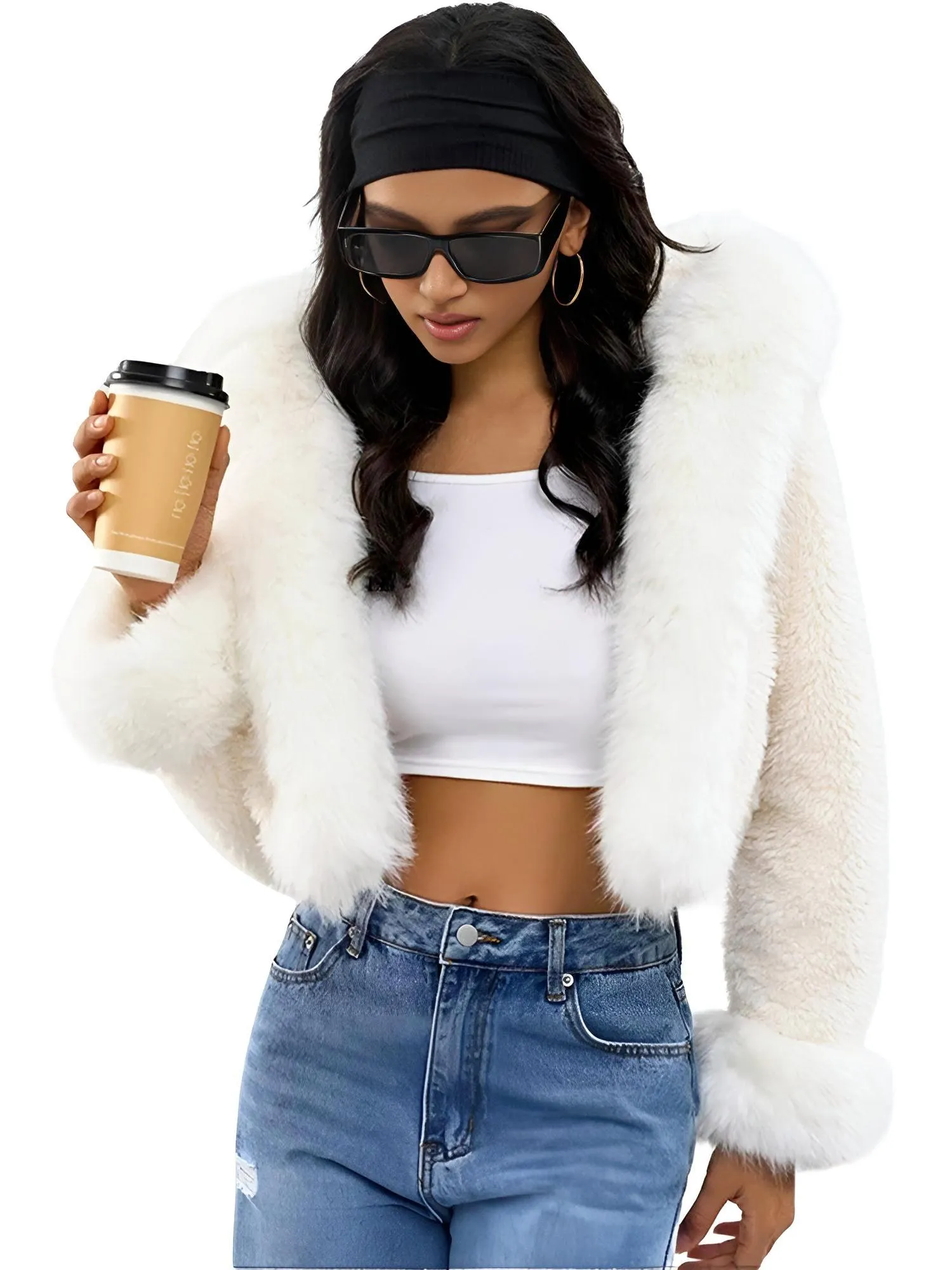 Women's Hooded Furry Crop Faux Fur Coat White Winter Jackets For Women New in Outerwear Short Plush Jacket Fluffy Clothing