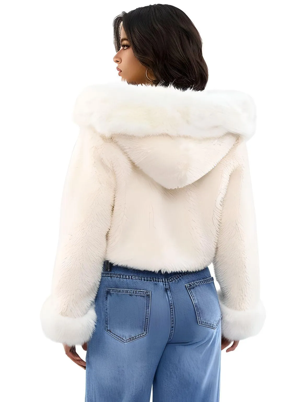 Women's Hooded Furry Crop Faux Fur Coat White Winter Jackets For Women New in Outerwear Short Plush Jacket Fluffy Clothing