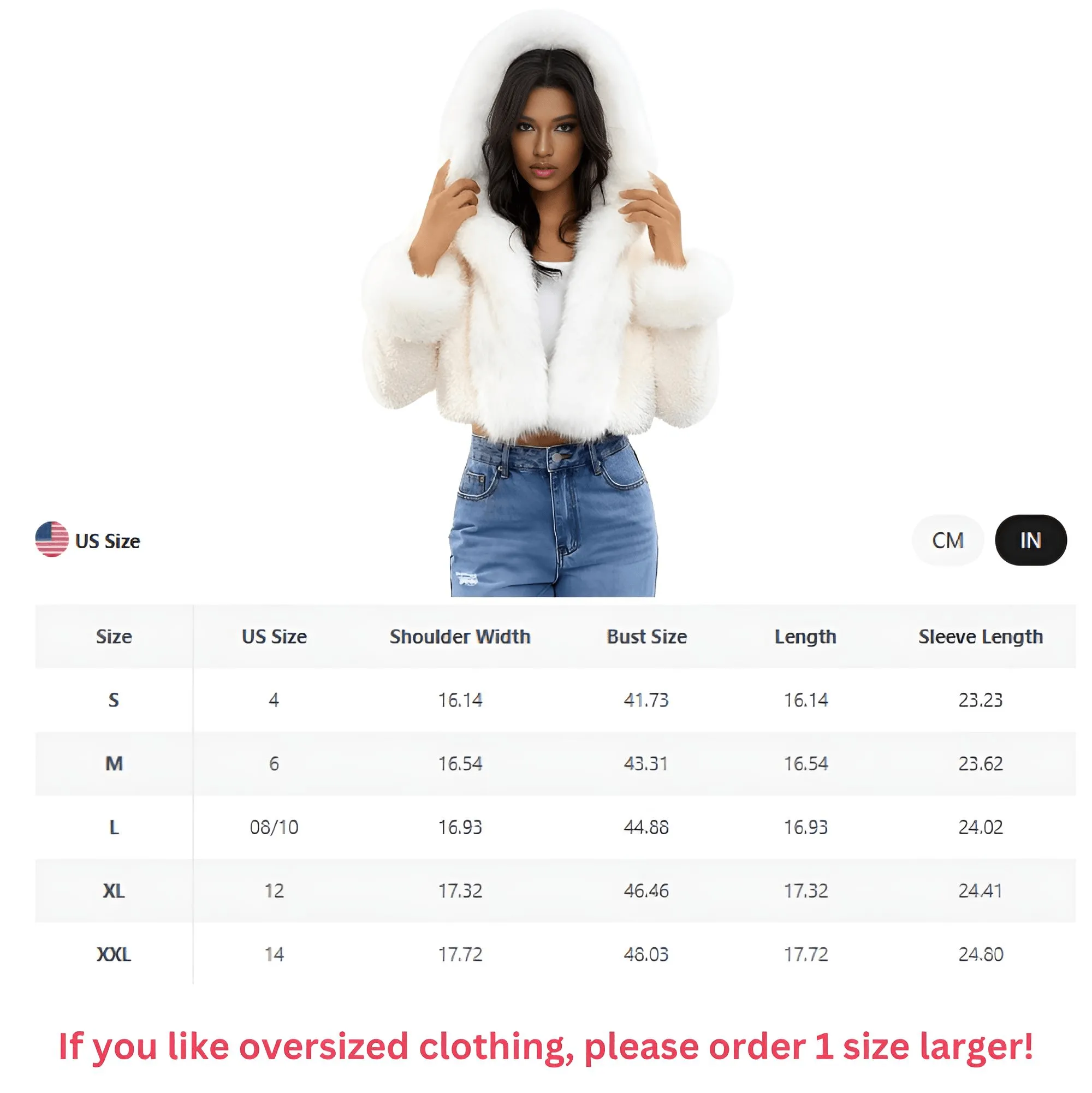 Women's Hooded Furry Crop Faux Fur Coat White Winter Jackets For Women New in Outerwear Short Plush Jacket Fluffy Clothing