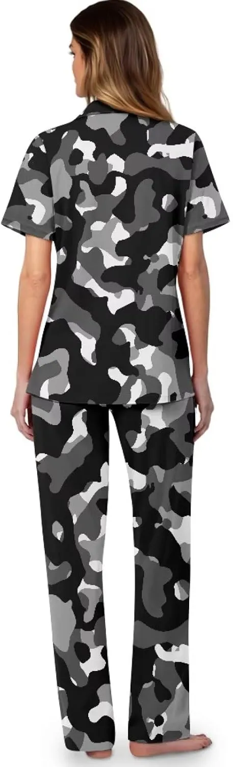 Women's Pajama Sets Short Sleeve Sleepwear with Long Pants Soft Button Down Loungewear with Pockets Nightwear Set