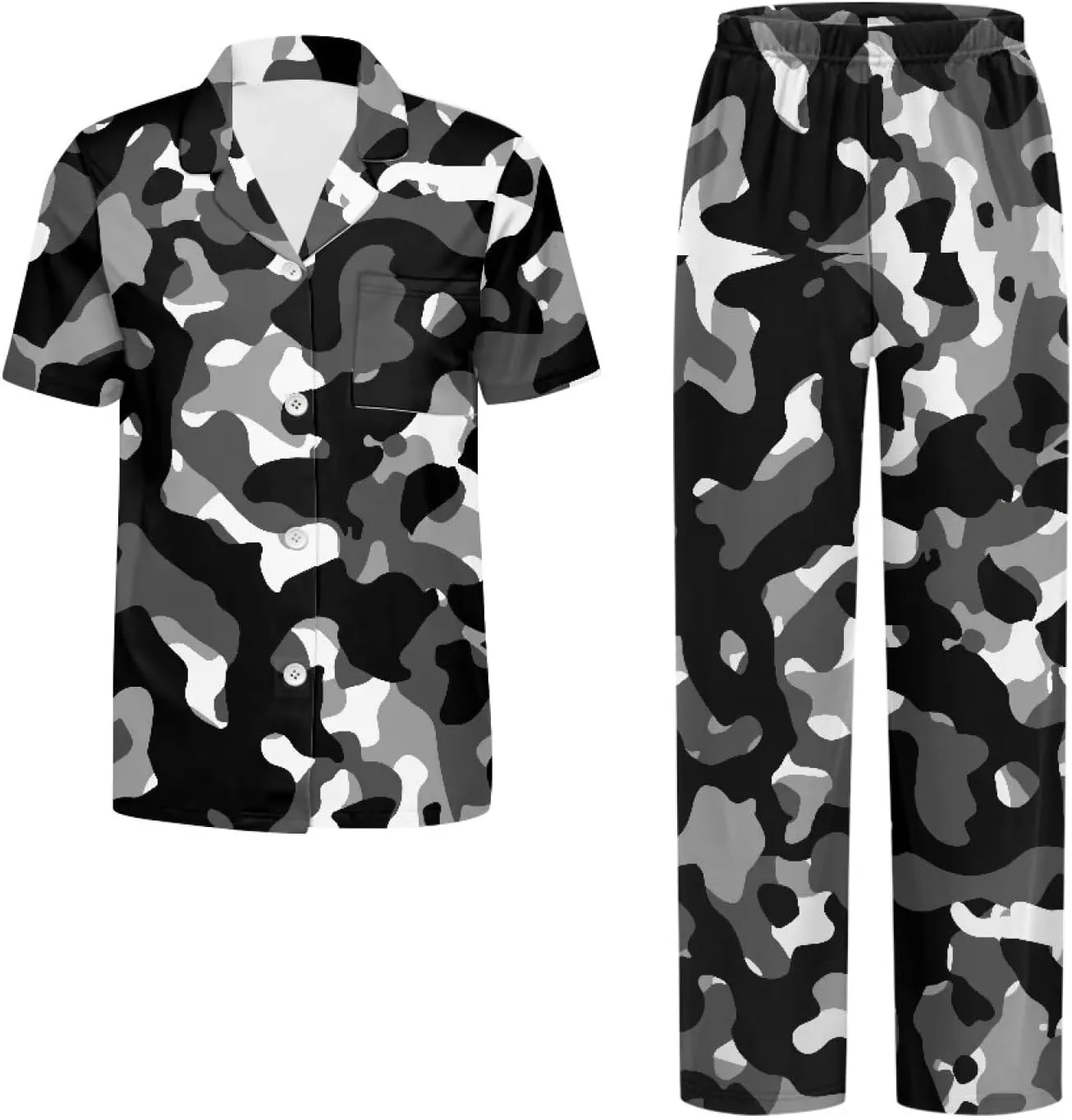 Women's Pajama Sets Short Sleeve Sleepwear with Long Pants Soft Button Down Loungewear with Pockets Nightwear Set