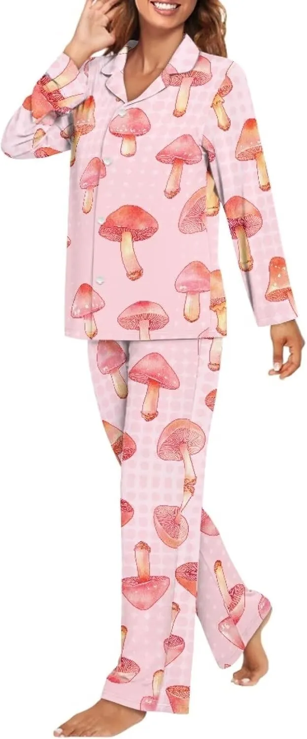 Women's Pajamas Novel Long Sleeve Button Up Shirt and long Pant Pjs Set Casual Sweatshirt Size XS-4XL
