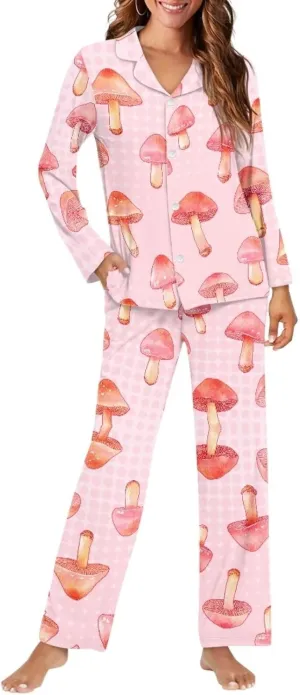 Women's Pajamas Novel Long Sleeve Button Up Shirt and long Pant Pjs Set Casual Sweatshirt Size XS-4XL