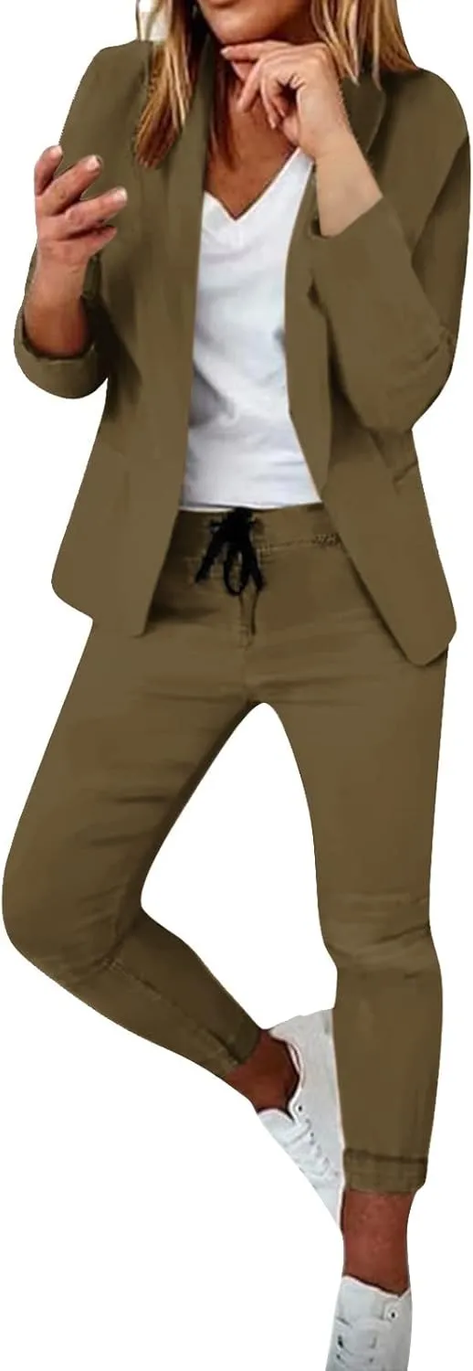 Women's Two-Piece Lapels Set Office Business Long Sleeve Formal Jacket Pant Suit Slim Fit Trouser Women's Clothing
