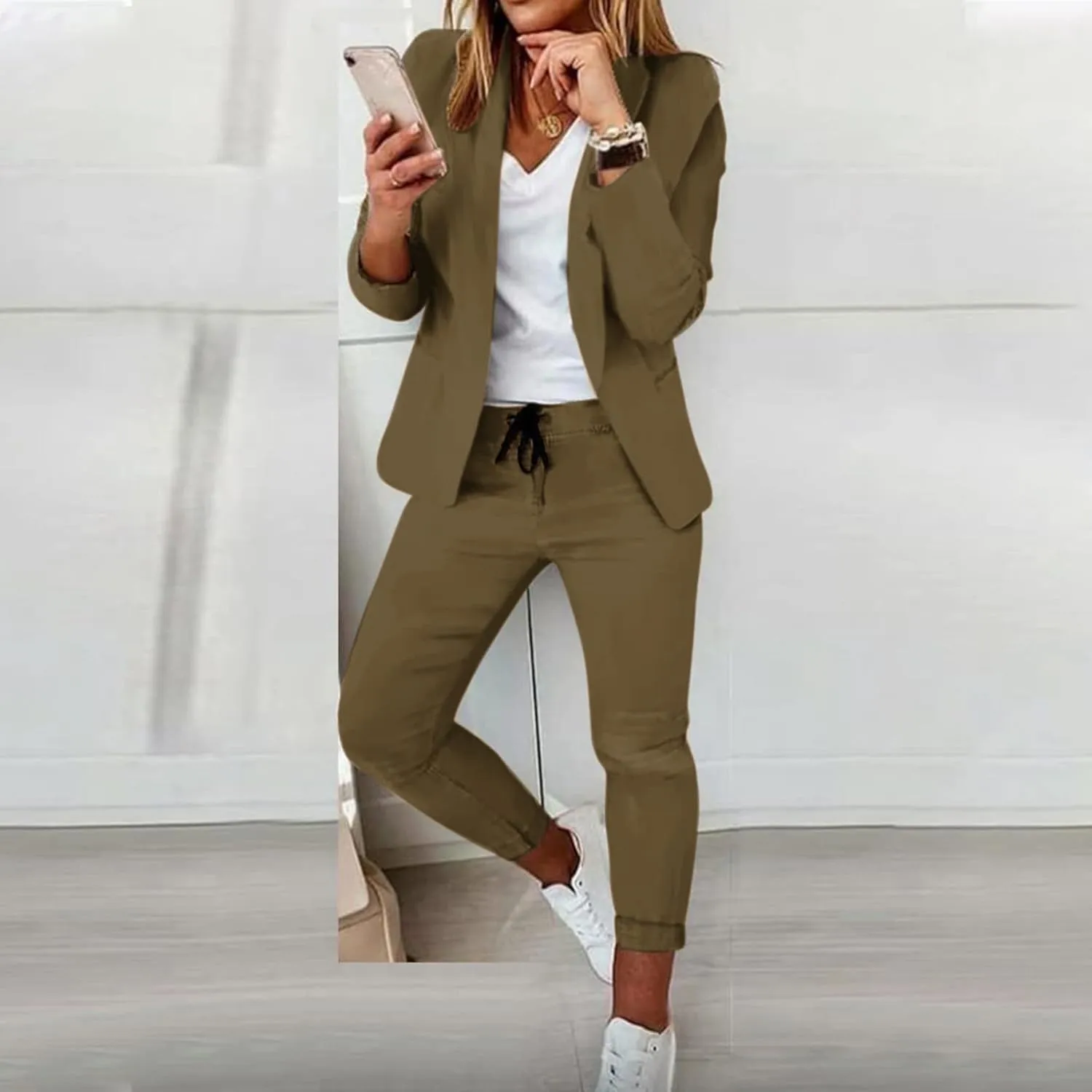 Women's Two-Piece Lapels Set Office Business Long Sleeve Formal Jacket Pant Suit Slim Fit Trouser Women's Clothing