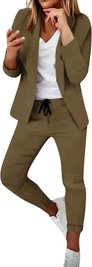 Women's Two-Piece Lapels Set Office Business Long Sleeve Formal Jacket Pant Suit Slim Fit Trouser Women's Clothing