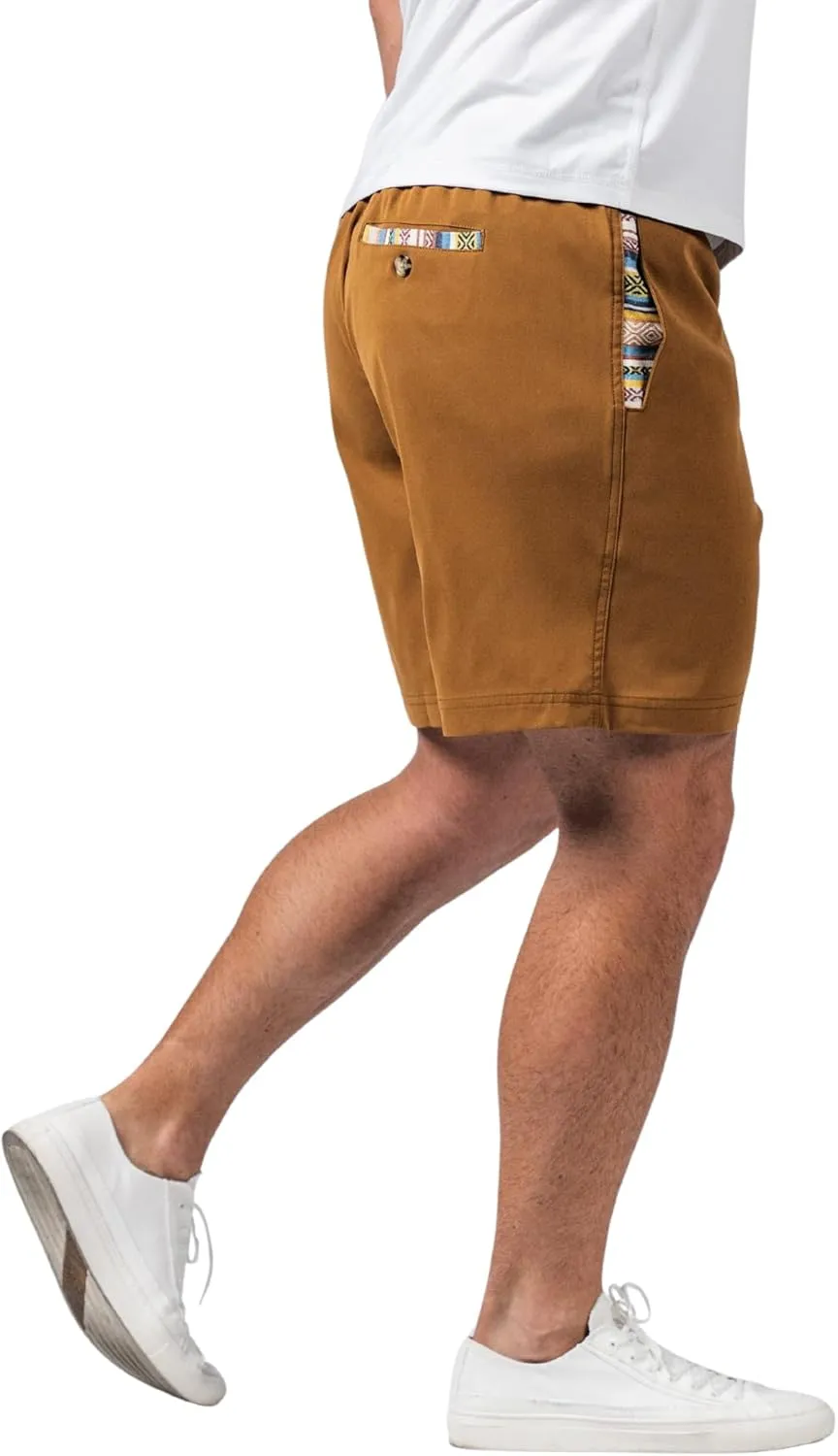Wowie Mens Sapien 2.0 Shorts - Drawstring Stretch Waist, Loud Colors, and Signature Handwoven Pocket Accents with Anti-Wrinkle Material - Turmeric, XL, 7" Inseam
