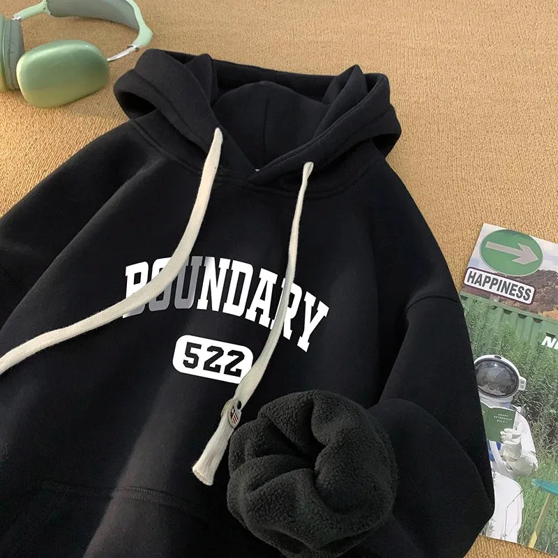 xiangtuibao -  Thickened Hoodies High Street Fashion Casual Oversized Hoodies Letter Print Pullover Hooded Sweatshirt Male Clothes Tops
