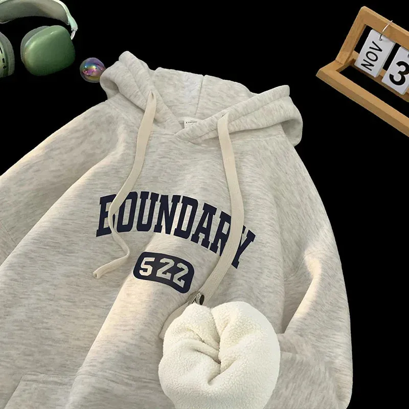 xiangtuibao -  Thickened Hoodies High Street Fashion Casual Oversized Hoodies Letter Print Pullover Hooded Sweatshirt Male Clothes Tops