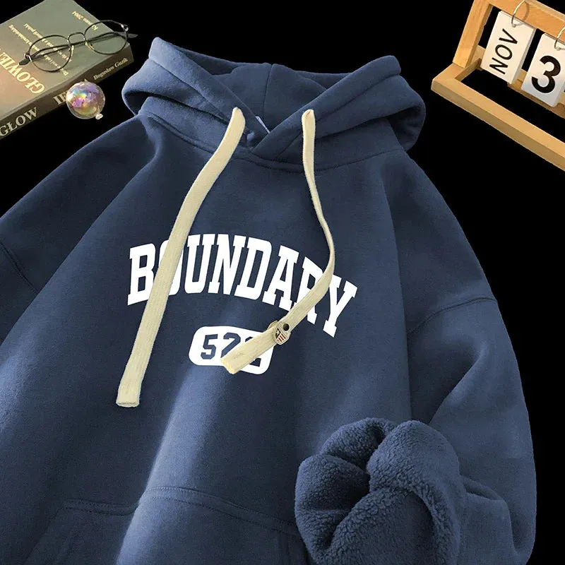 xiangtuibao -  Thickened Hoodies High Street Fashion Casual Oversized Hoodies Letter Print Pullover Hooded Sweatshirt Male Clothes Tops