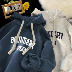 xiangtuibao -  Thickened Hoodies High Street Fashion Casual Oversized Hoodies Letter Print Pullover Hooded Sweatshirt Male Clothes Tops