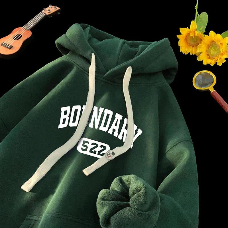 xiangtuibao -  Thickened Hoodies High Street Fashion Casual Oversized Hoodies Letter Print Pullover Hooded Sweatshirt Male Clothes Tops