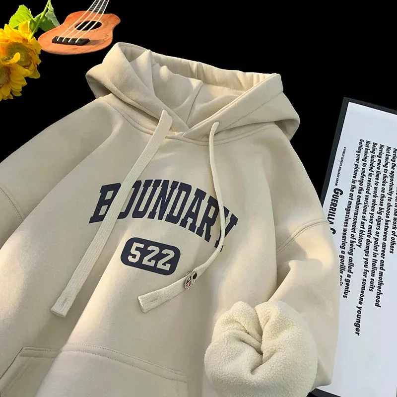 xiangtuibao -  Thickened Hoodies High Street Fashion Casual Oversized Hoodies Letter Print Pullover Hooded Sweatshirt Male Clothes Tops