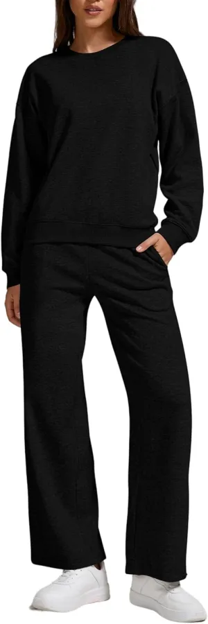 ZFLM Casual Workout Two Piece Outfits Long Sleeve Top Pullover High Waist Drawstring Jogger Pants Tracksuit Sets Streetwear
